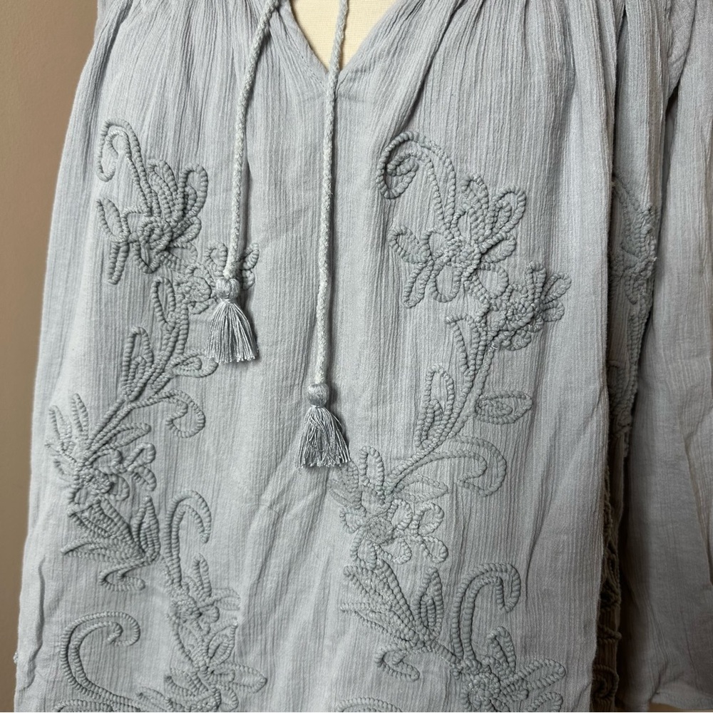 Soft Surroundings Embroidered Boho Tunic Top Light Blue Size 2X - Picture 4 of 9